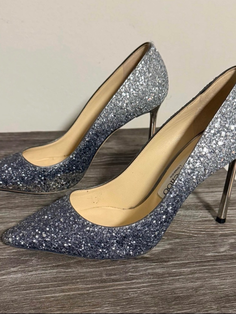 Jimmy Choo Silver Glitter Ombre Pointed Stiletto Pumps